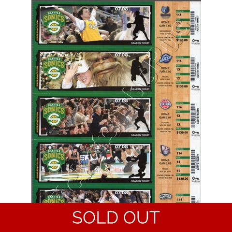 2007 SEATTLE SONICS Last Season KEVIN DURANT ROOKIE Ticket Sheet Games 2-6 RARE!
